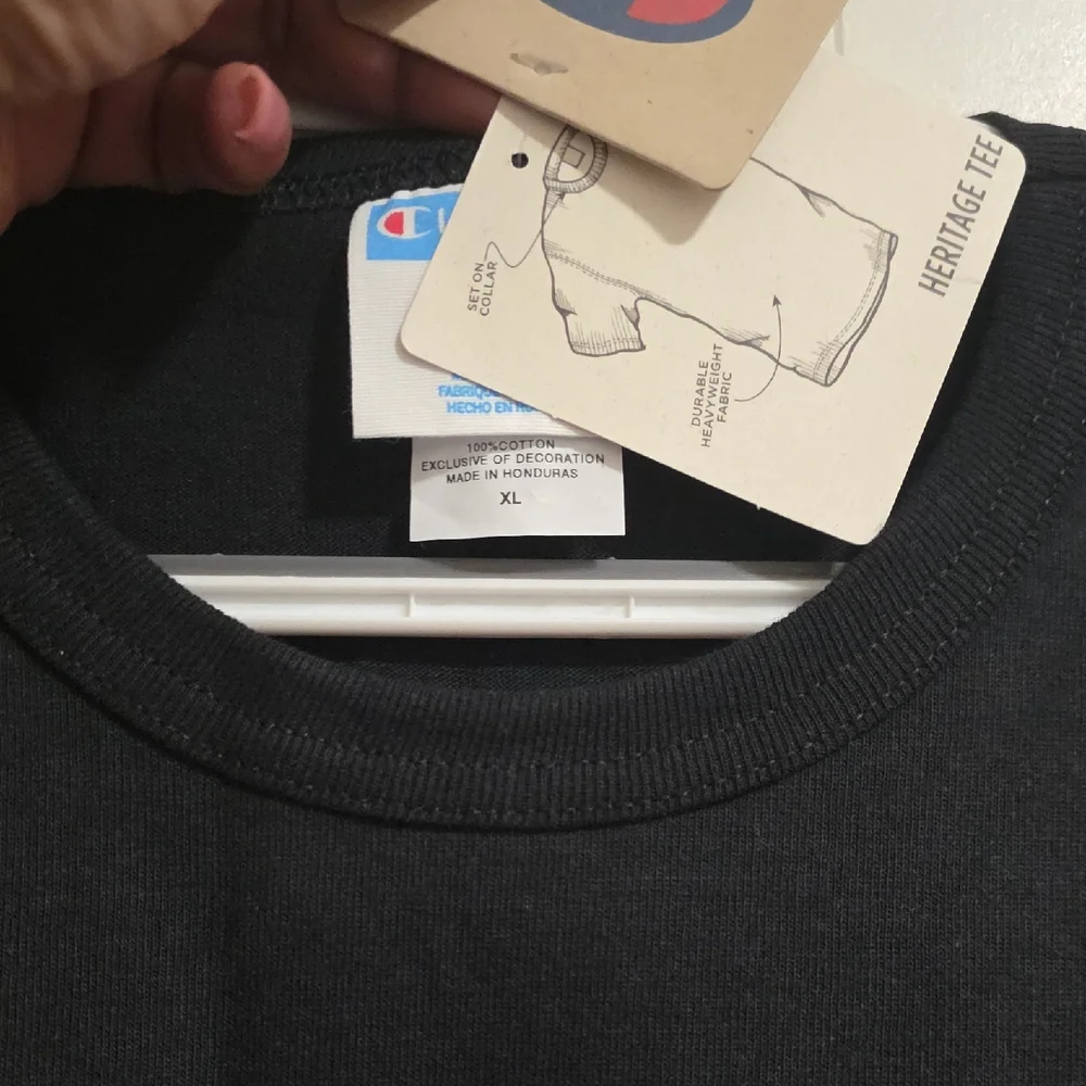 Champion Heritage Black T-Shirt with White Script Logo and Red Accent - Picture 2 of 4
